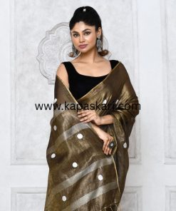 Metallic Zari Linen with Embroidery work Saree .