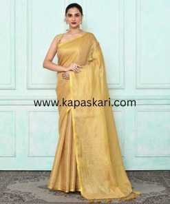 Handwoven Zari Linen Saree .