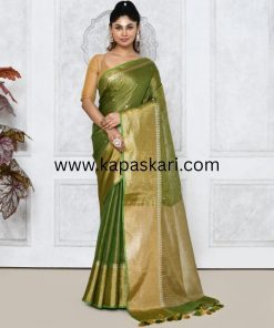 Handwork sequence Metallic Zari Linen Saree .