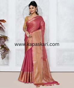 Handwork sequence Metallic Zari Linen Saree .