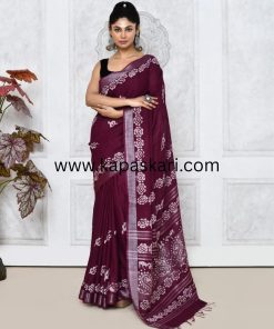 Handwoven Cotton Linen Saree .